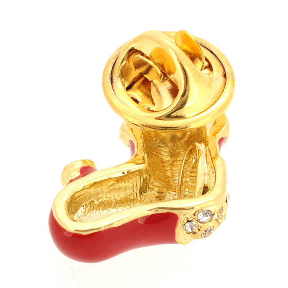Red Christmas Stocking Swarovski Crystal Lapel Pin