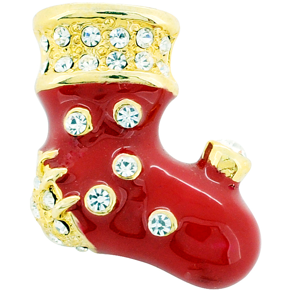 Red Christmas Stocking Swarovski Crystal Lapel Pin