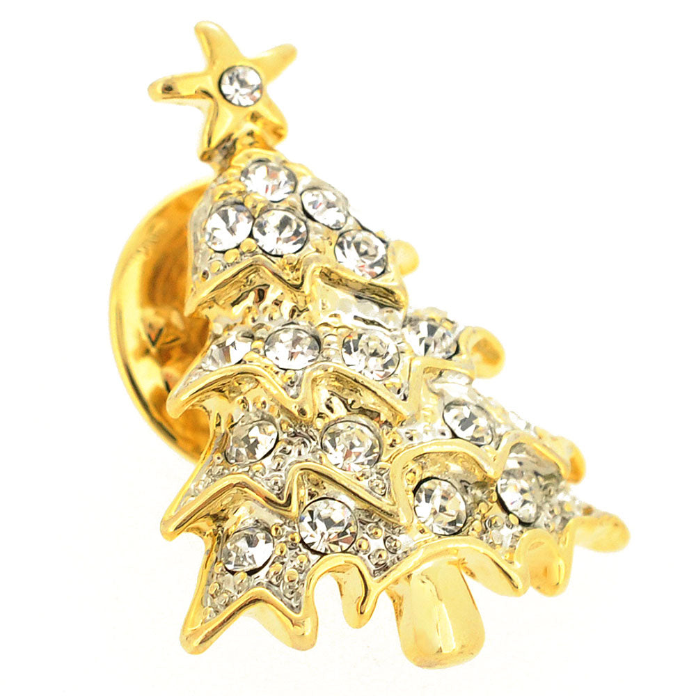 Golden Crystal Christmas Tree Lapel Pin