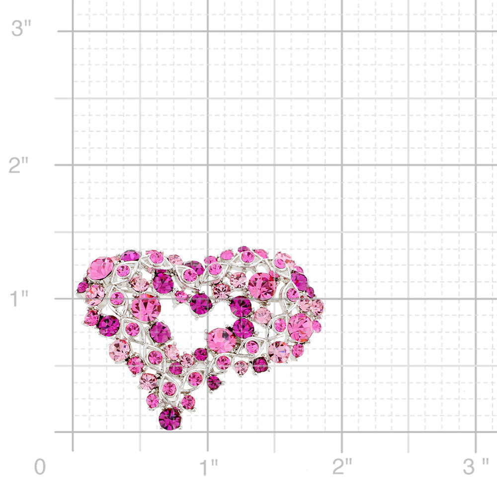 Pink Heart Crystal Pin Brooch
