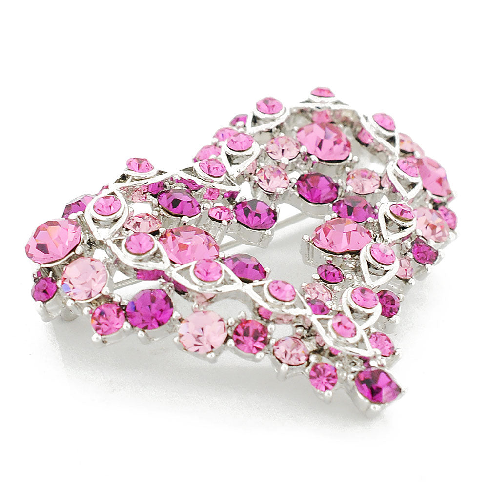 Pink Heart Crystal Pin Brooch