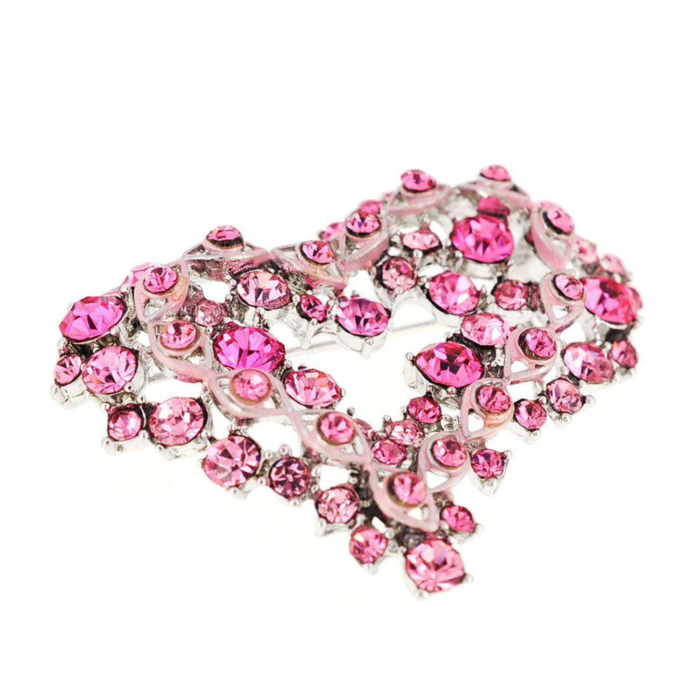 Pink Crystal Heart Pin Brooch