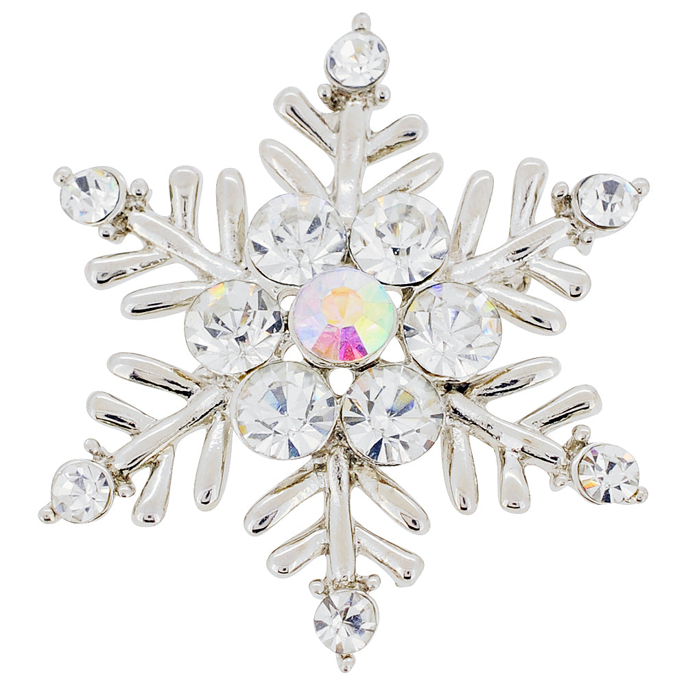 Chrome Christmas Snowflake Crystal Brooch and Pendant