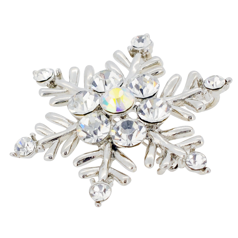 Chrome Christmas Snowflake Crystal Brooch and Pendant