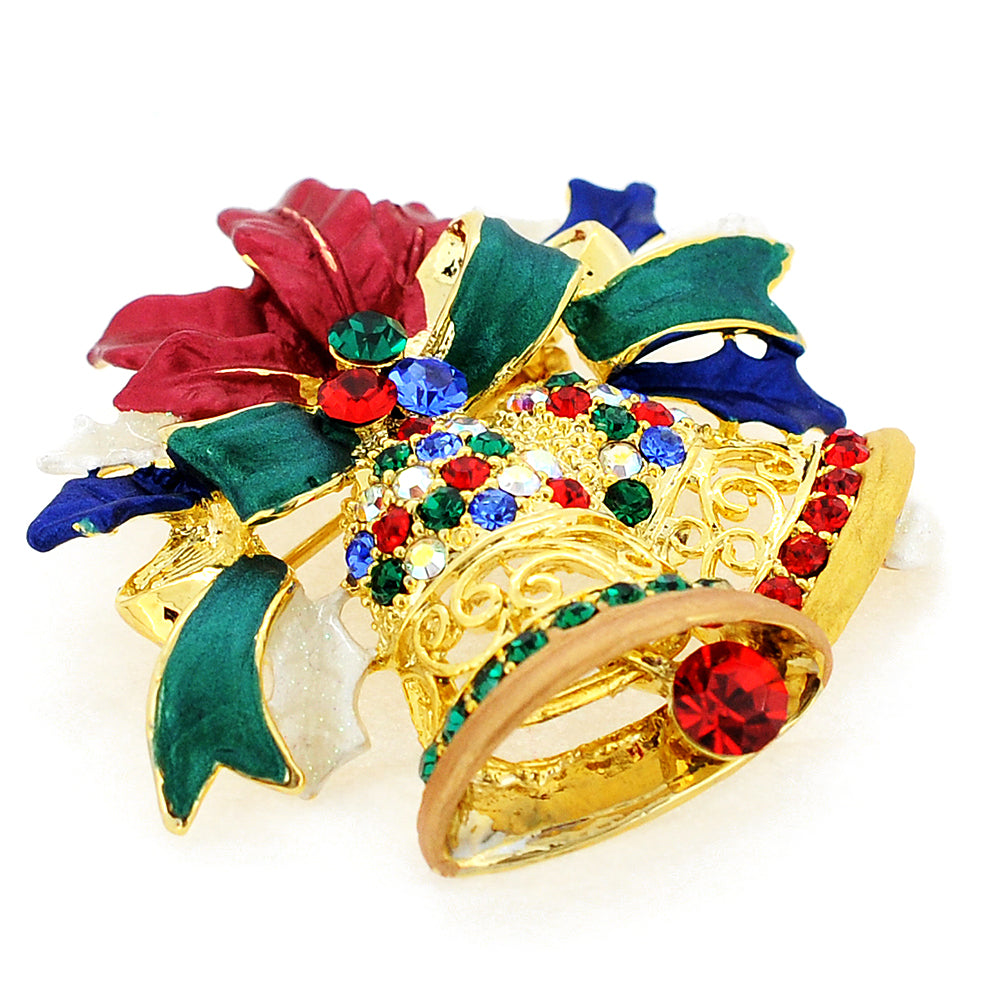 Christmas Bell Crystal Brooch Pin