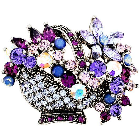 Mutli Purple Flower Basket Swarovski Crystal Pin Brooch