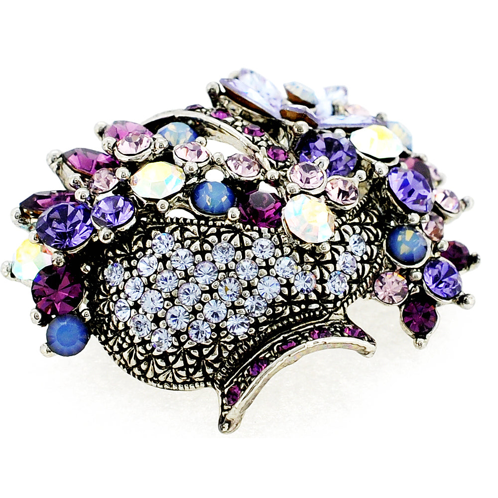 Mutli Purple Flower Basket Swarovski Crystal Pin Brooch