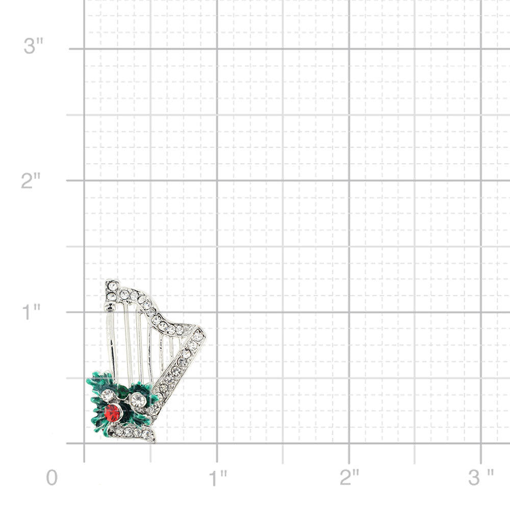 Chrome Christmas Mistletoe Harp Crystal Lapel Pin