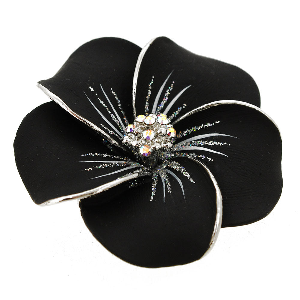 Black Hawaiian Plumeria Swarovski Crystal Flower Brooch and Pendant