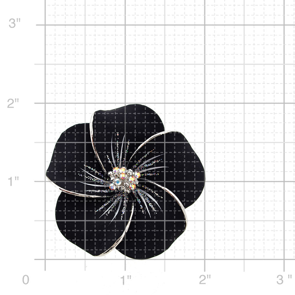 Black Hawaiian Plumeria Swarovski Crystal Flower Brooch and Pendant