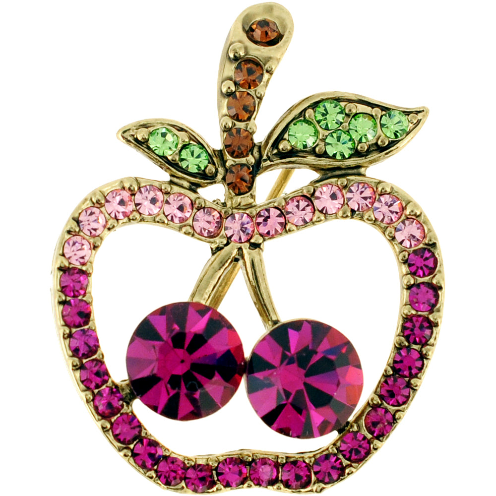 Multi Fuchsia Apple Crystal Fruit Pin Brooch