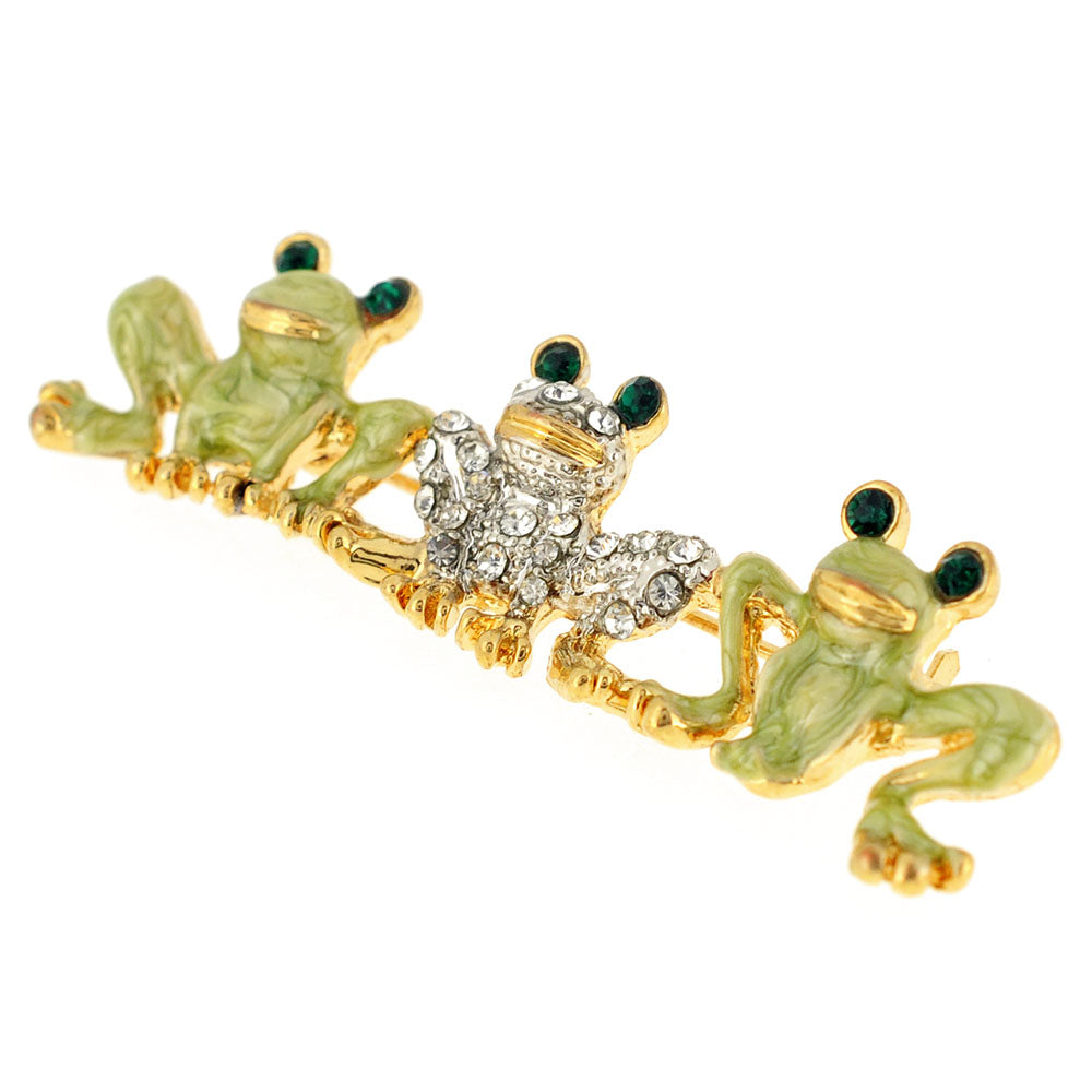 Triple Frogs Crystal Pin Brooch