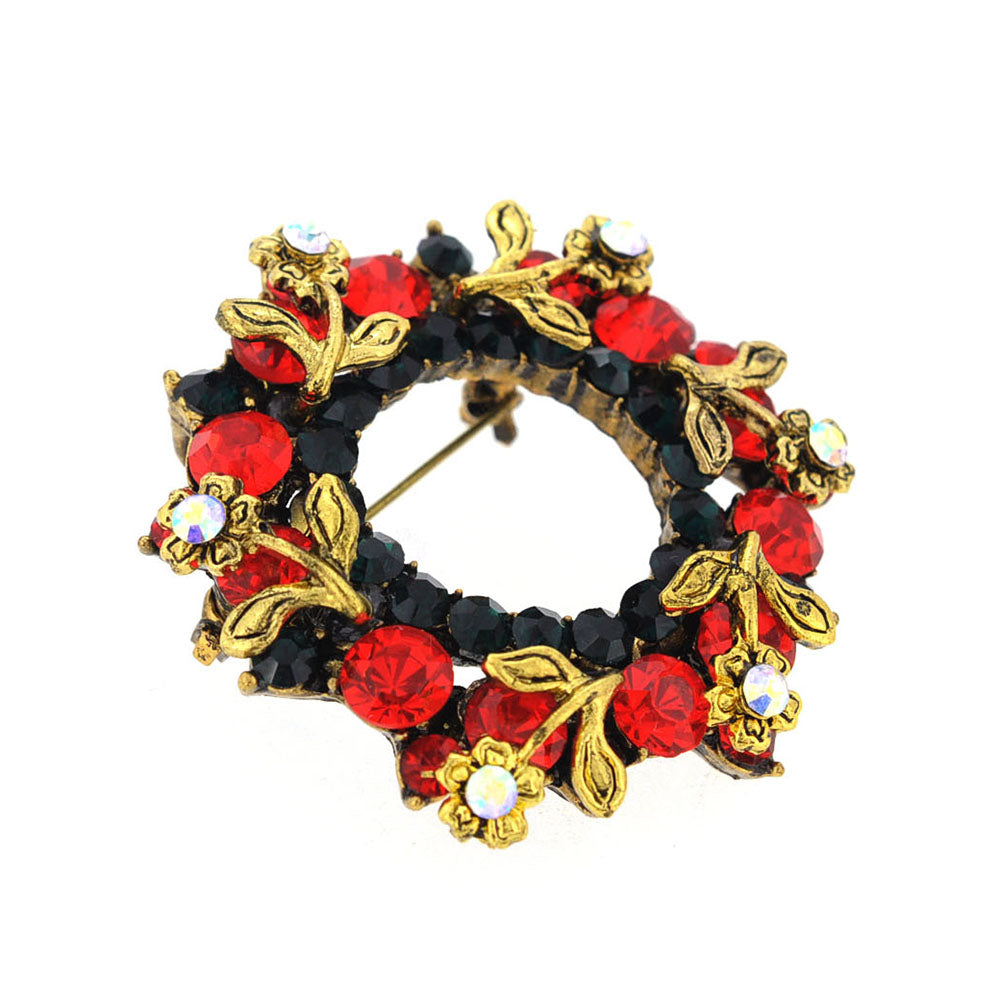 Vintage style Red Crystal Wreath Pin And Pendant