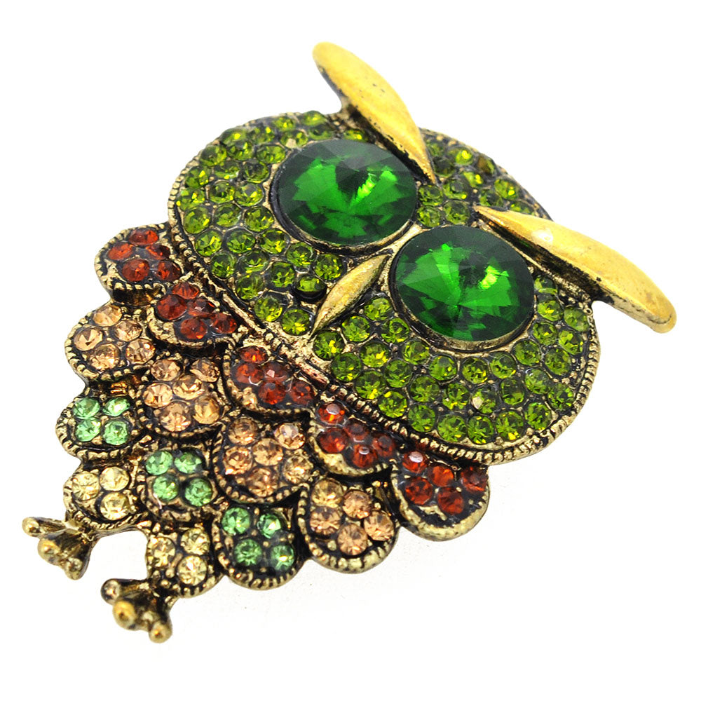 Vintage Style Multicolor Crystal Owl Bird Pin Brooch