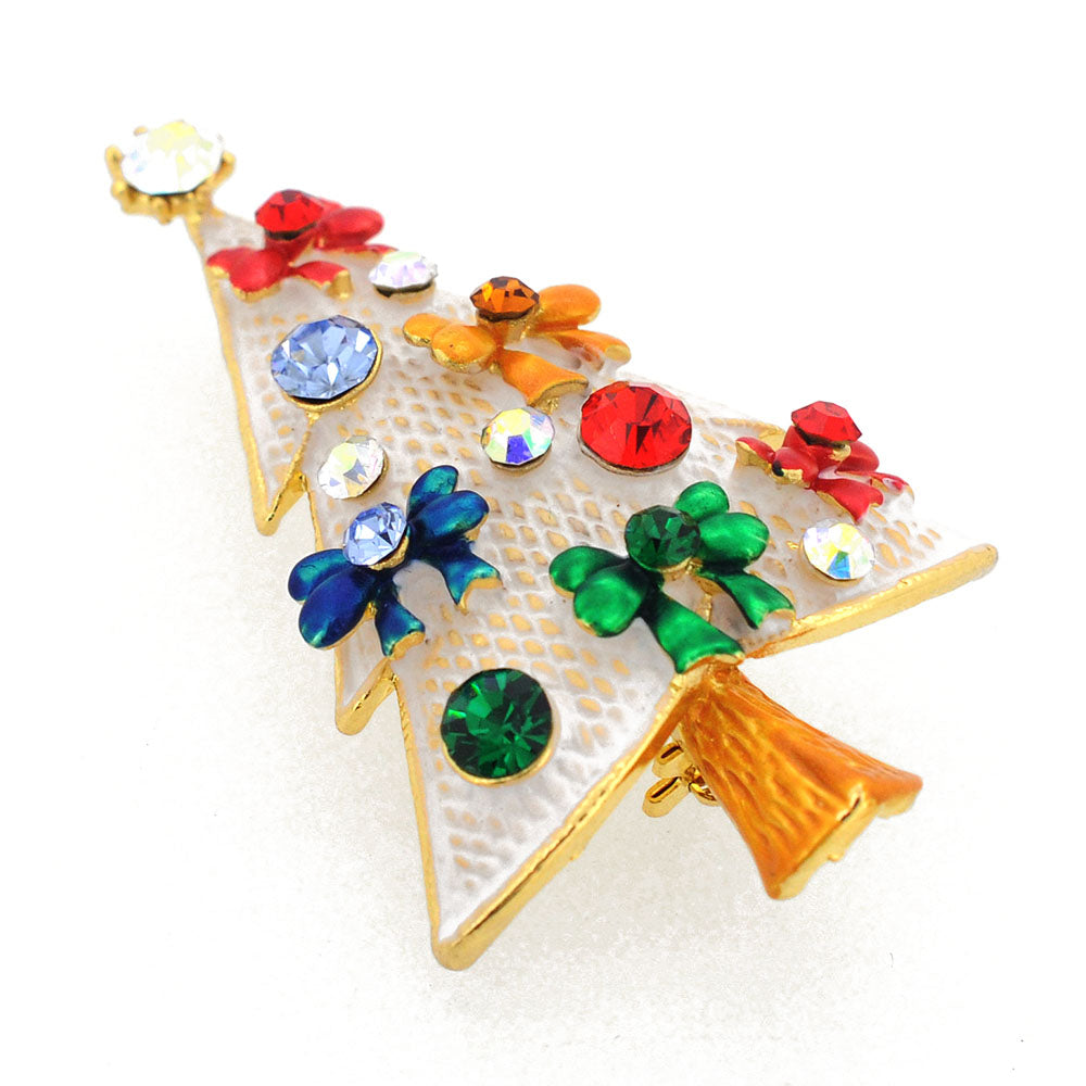 White Christmas Tree Pin Brooch