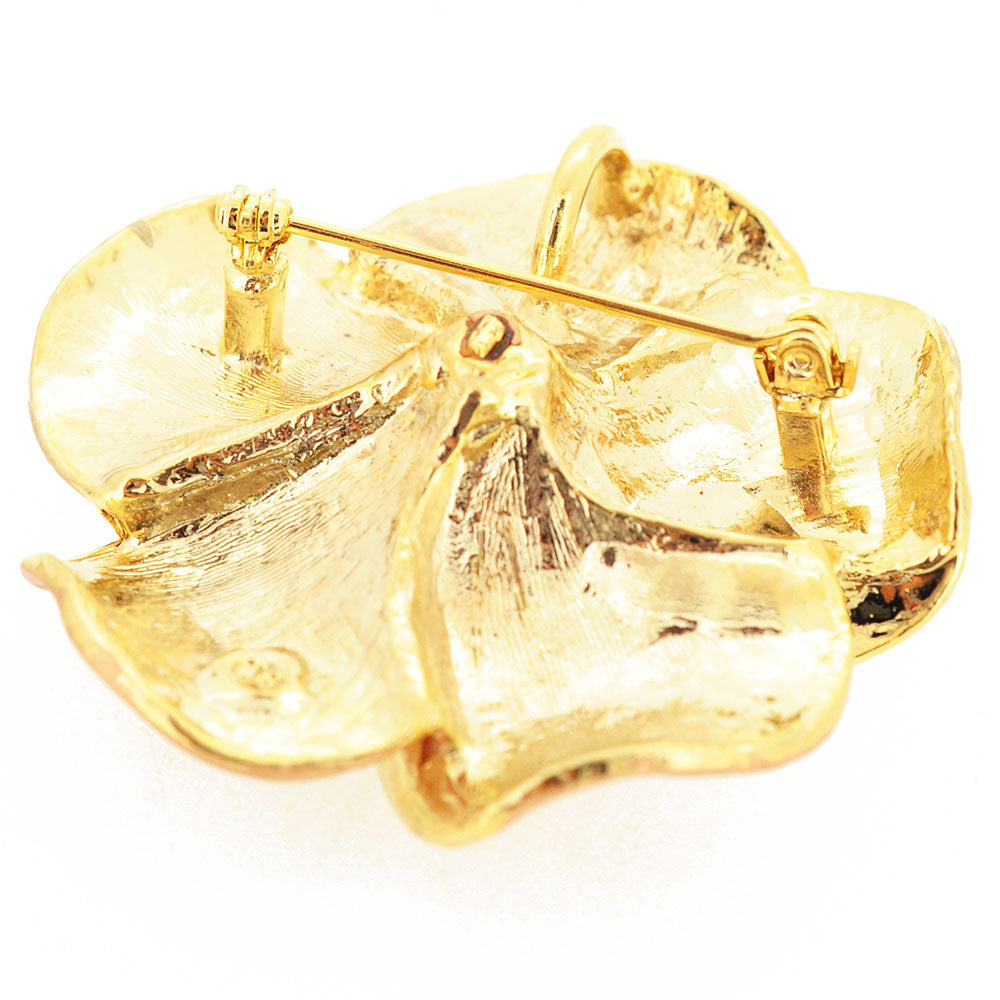 Golden Brown Hawaiian Plumeria Swarovski Crystal Flower Brooch And Pendant