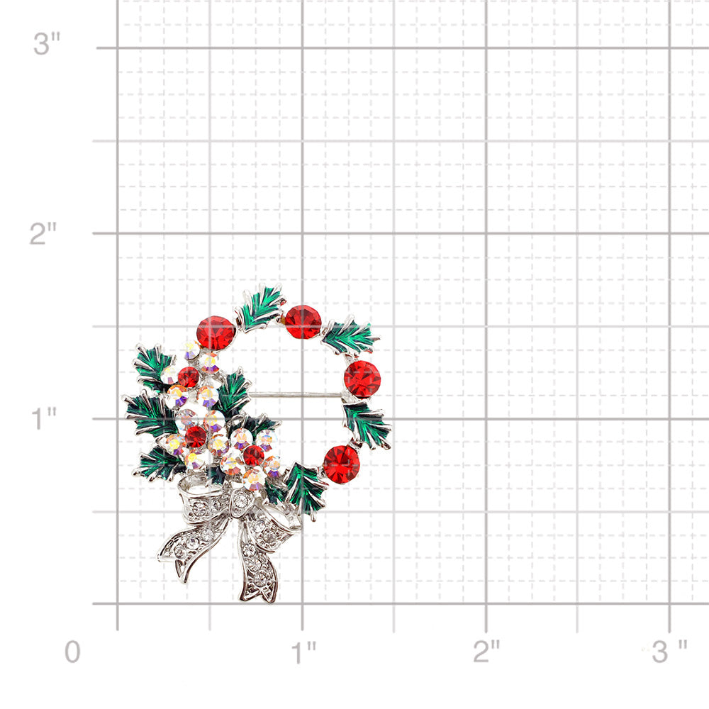 Multicolor Christmas Wreath Crystal Brooch Pin