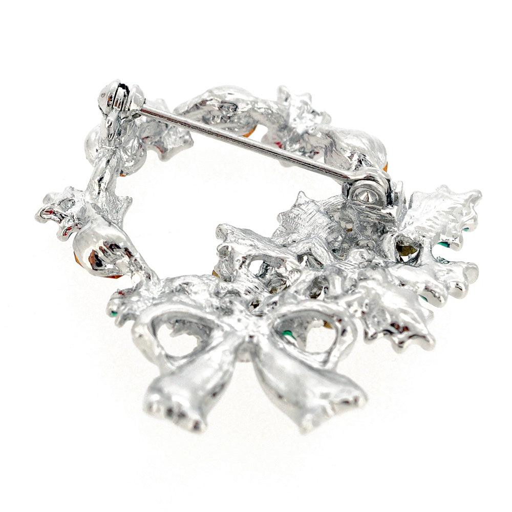 Multicolor Christmas Wreath Crystal Brooch Pin