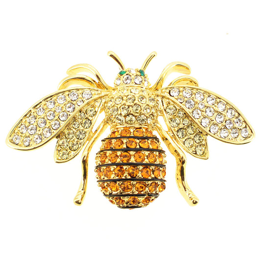 Golden Bee Crystal Bug Pin Brooch
