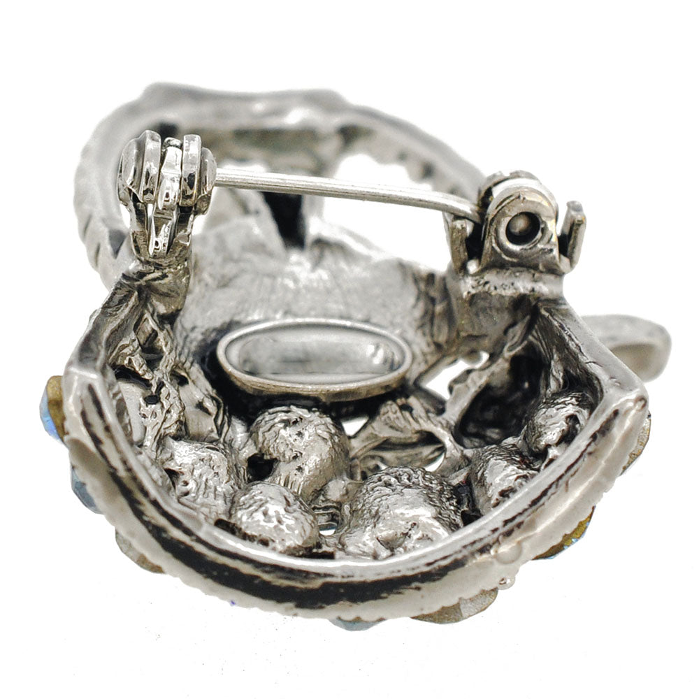 Blue Tea Kettle Crystal Pin Brooch