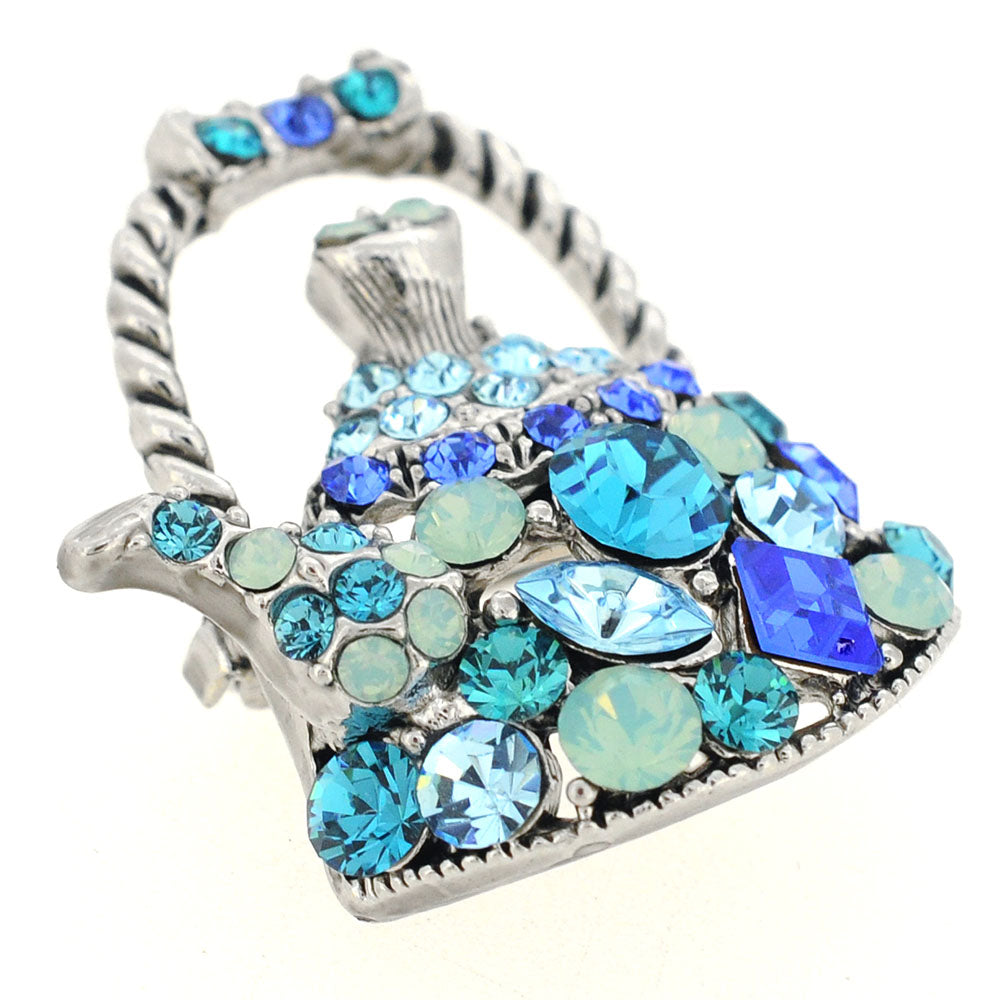 Blue Tea Kettle Crystal Pin Brooch