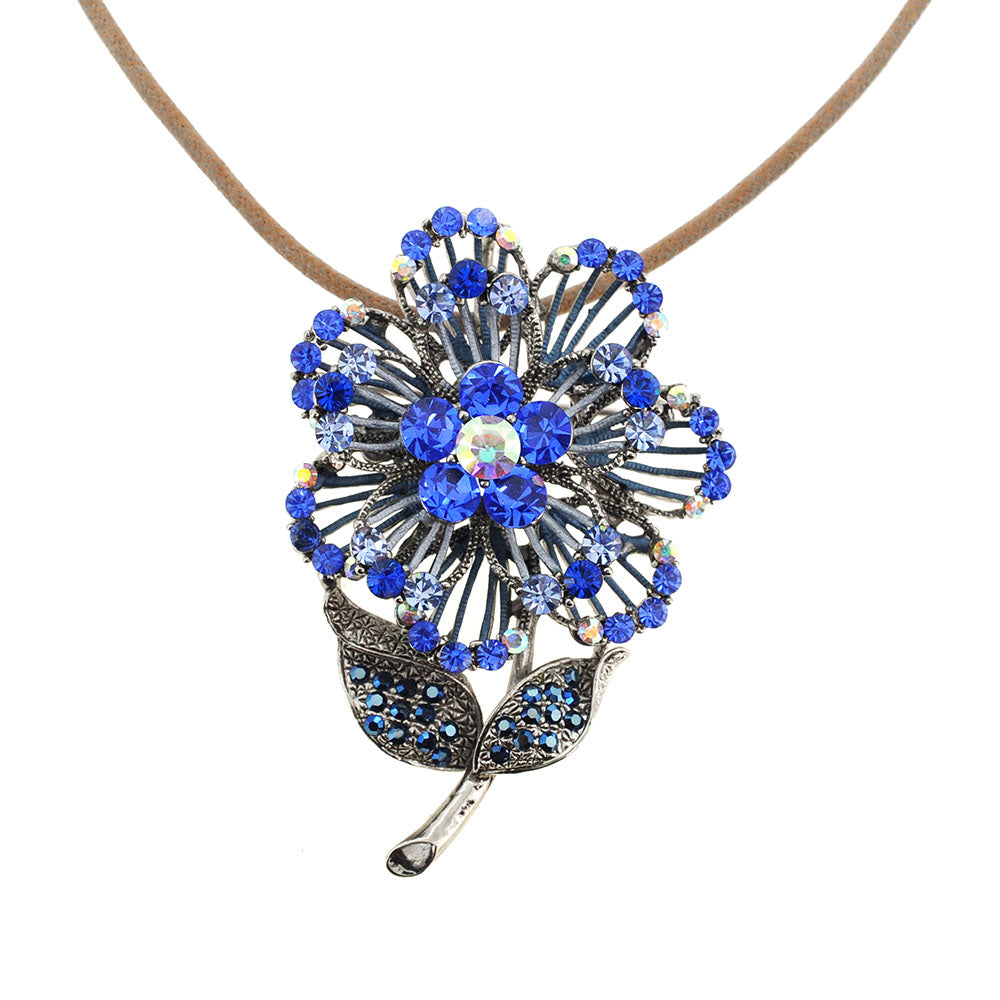 Blue Swarovski Crystal Flower Pin Brooch And Pendant
