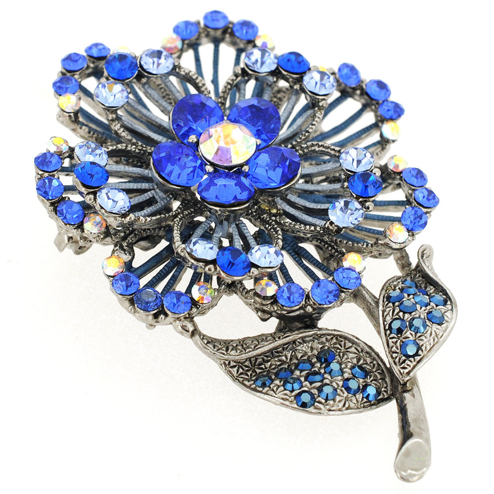 Blue Swarovski Crystal Flower Pin Brooch And Pendant