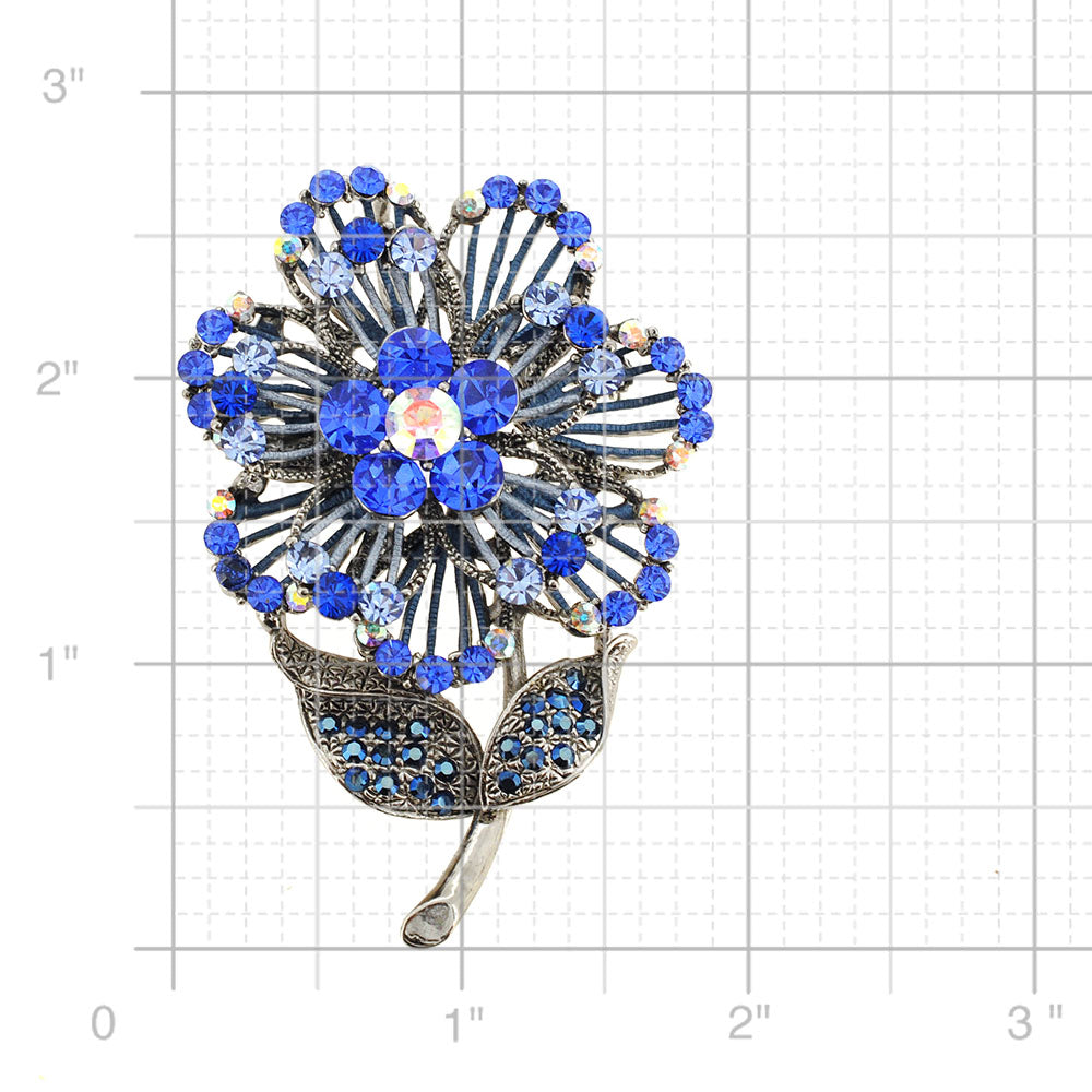 Blue Swarovski Crystal Flower Pin Brooch And Pendant