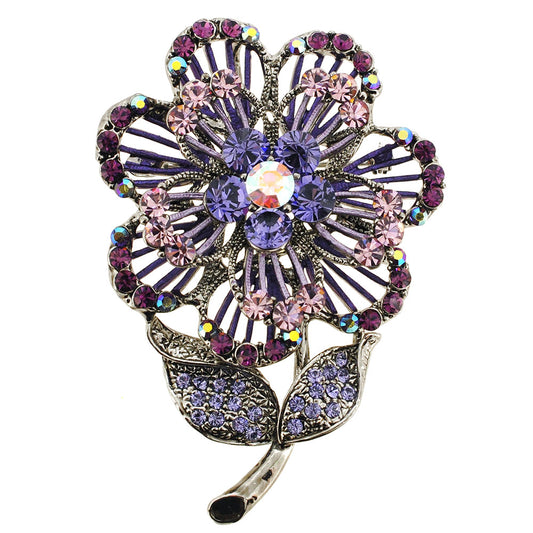 Purple Swarovski Crystal Flower Pin Brooch And Pendant