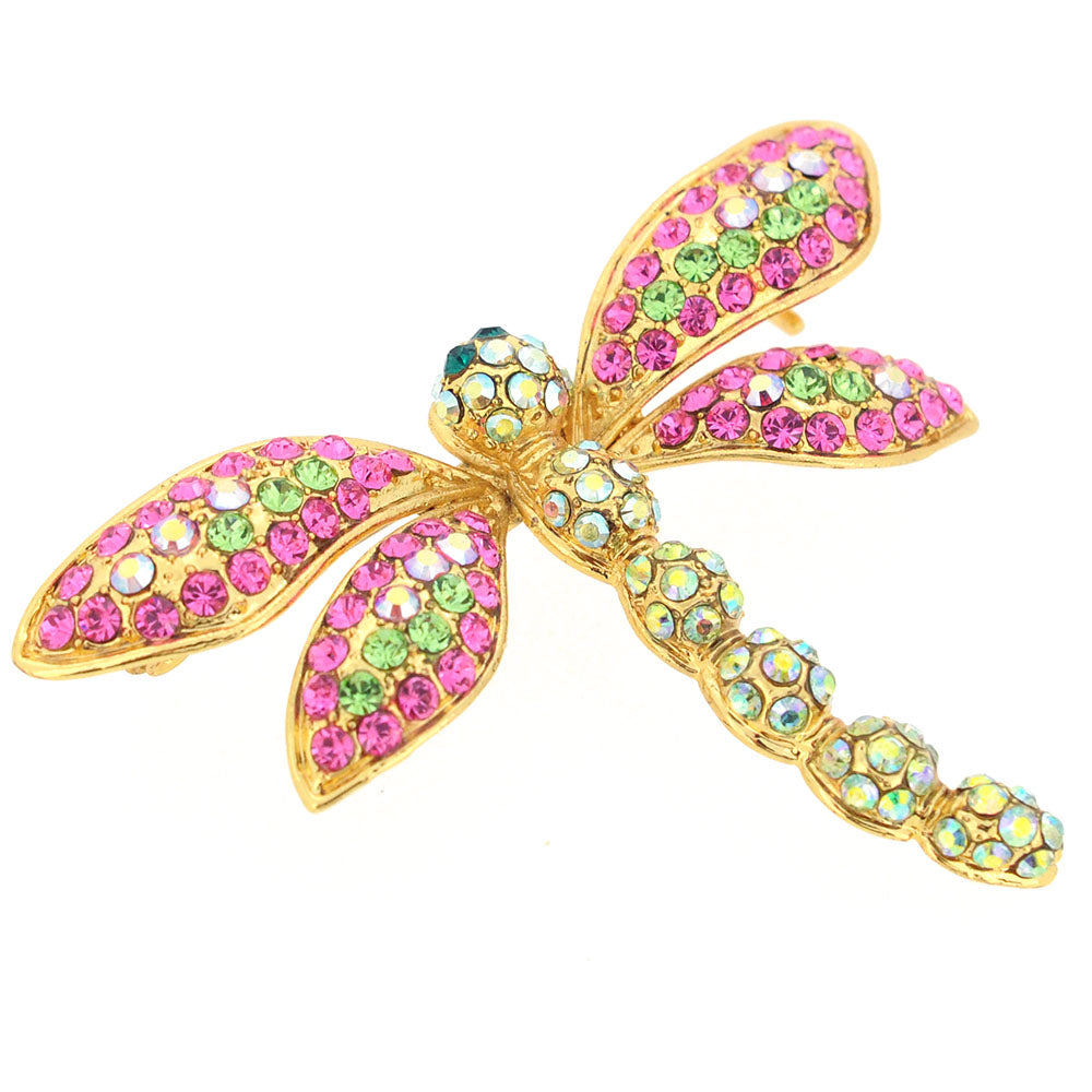 Pink Dragonfly Crystal Pin Brooch