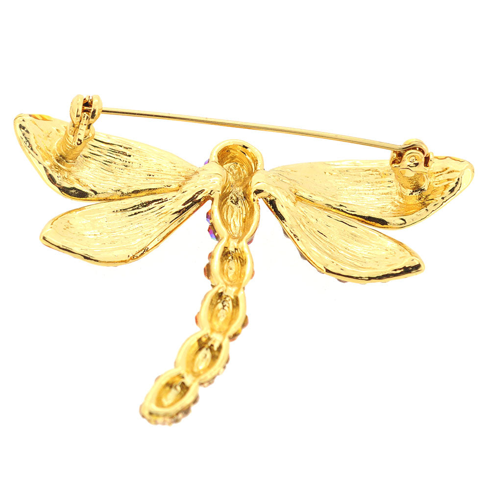 Golden Dragonfly Crystal Pin Brooch