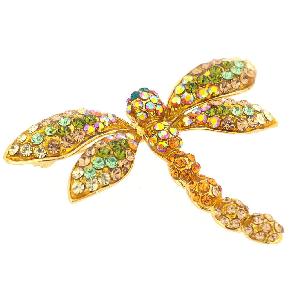 Golden Dragonfly Crystal Pin Brooch