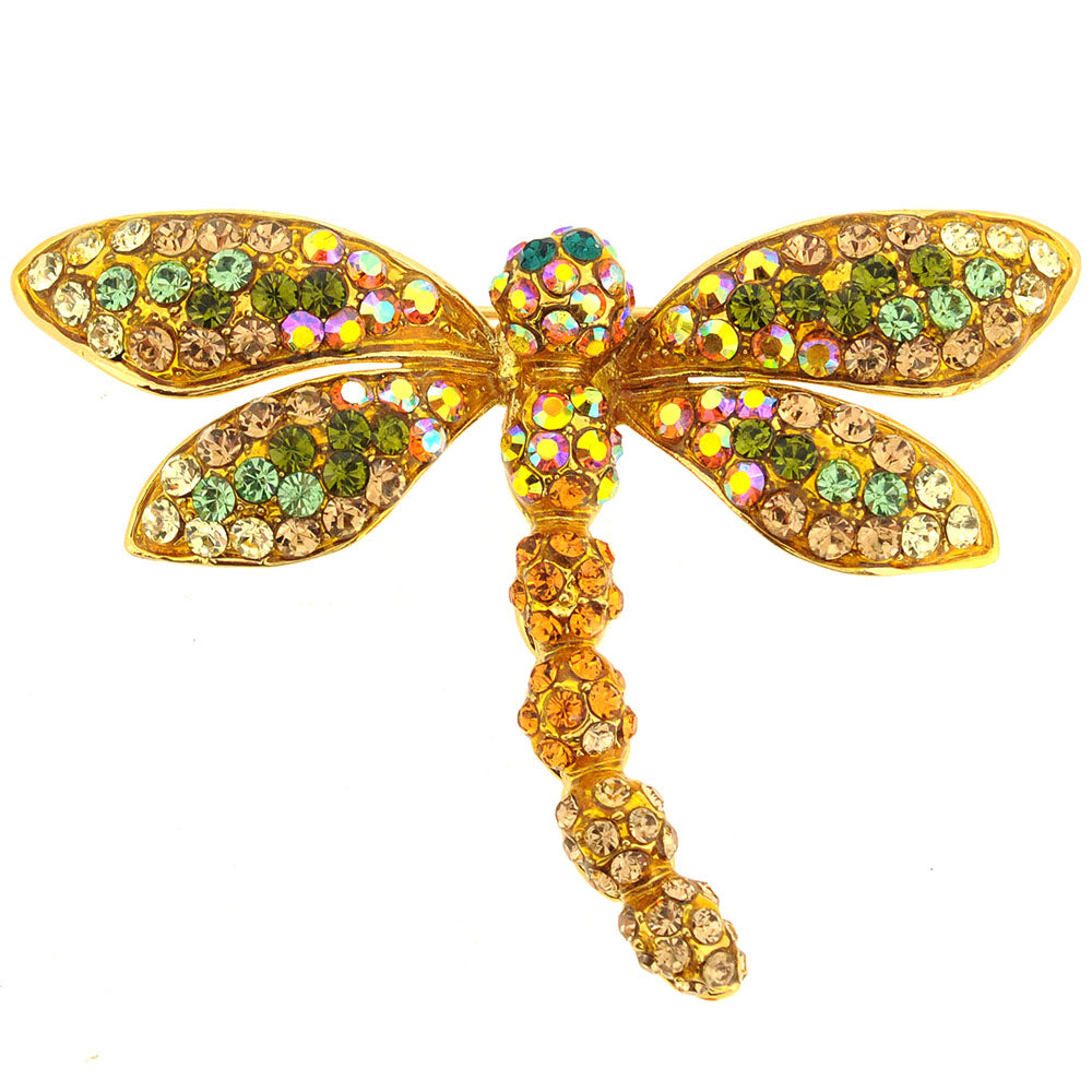 Golden Dragonfly Crystal Pin Brooch