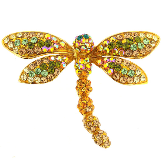 Golden Dragonfly Crystal Pin Brooch