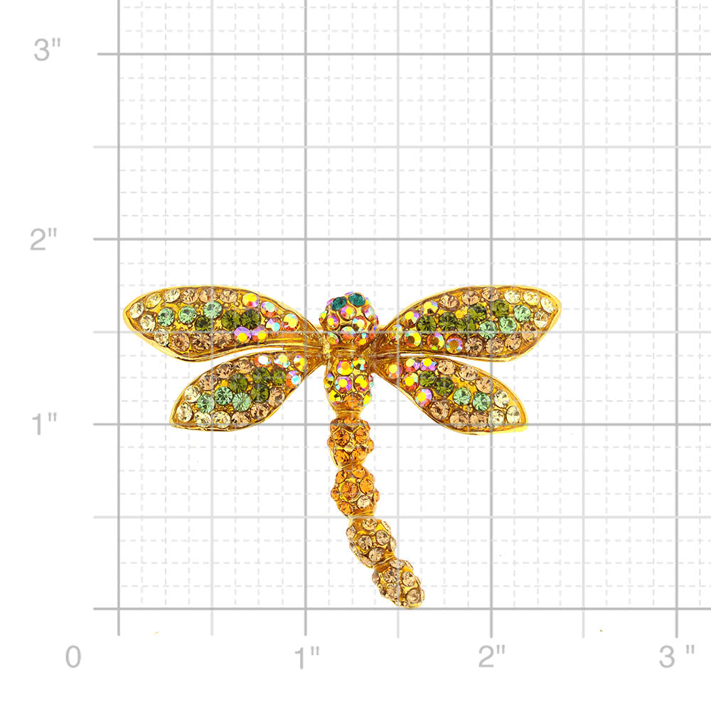 Golden Dragonfly Crystal Pin Brooch