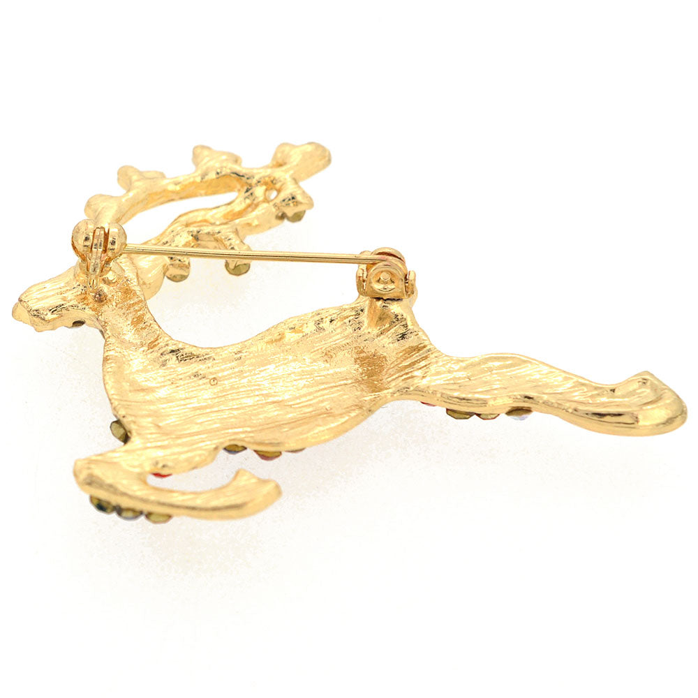 Multicolor Christmas Reindeer Swarovski Crystal Pin Brooch