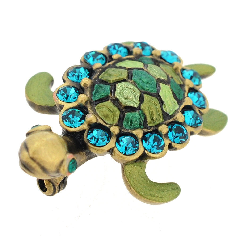 Green Sea Turtle Swarovski Crystal Brooch Pin