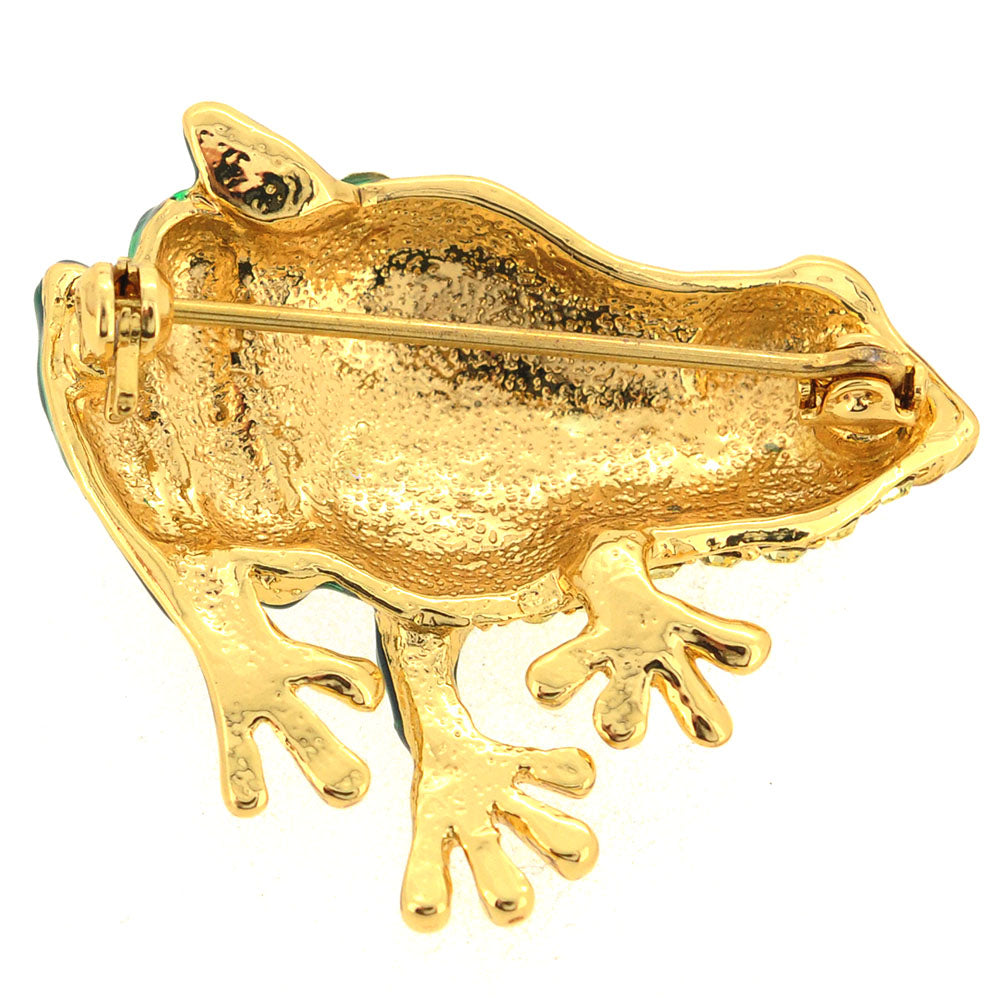 Green Enamel Frog Brooch Pin