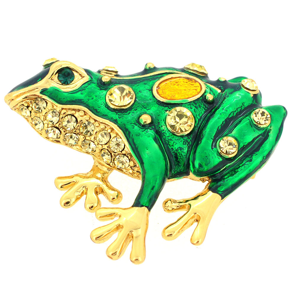 Green Enamel Frog Brooch Pin