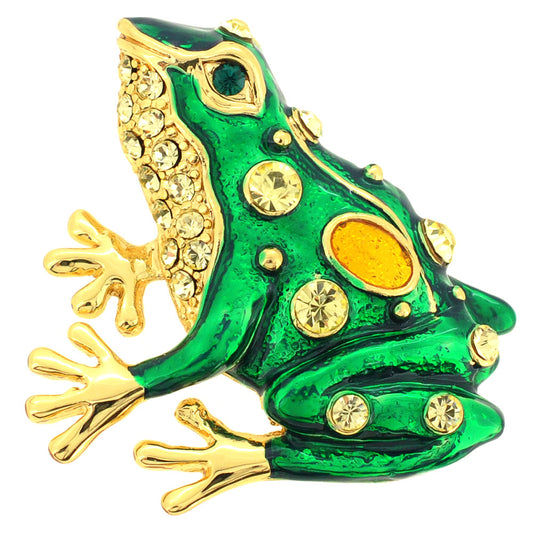 Green Enamel Frog Brooch Pin