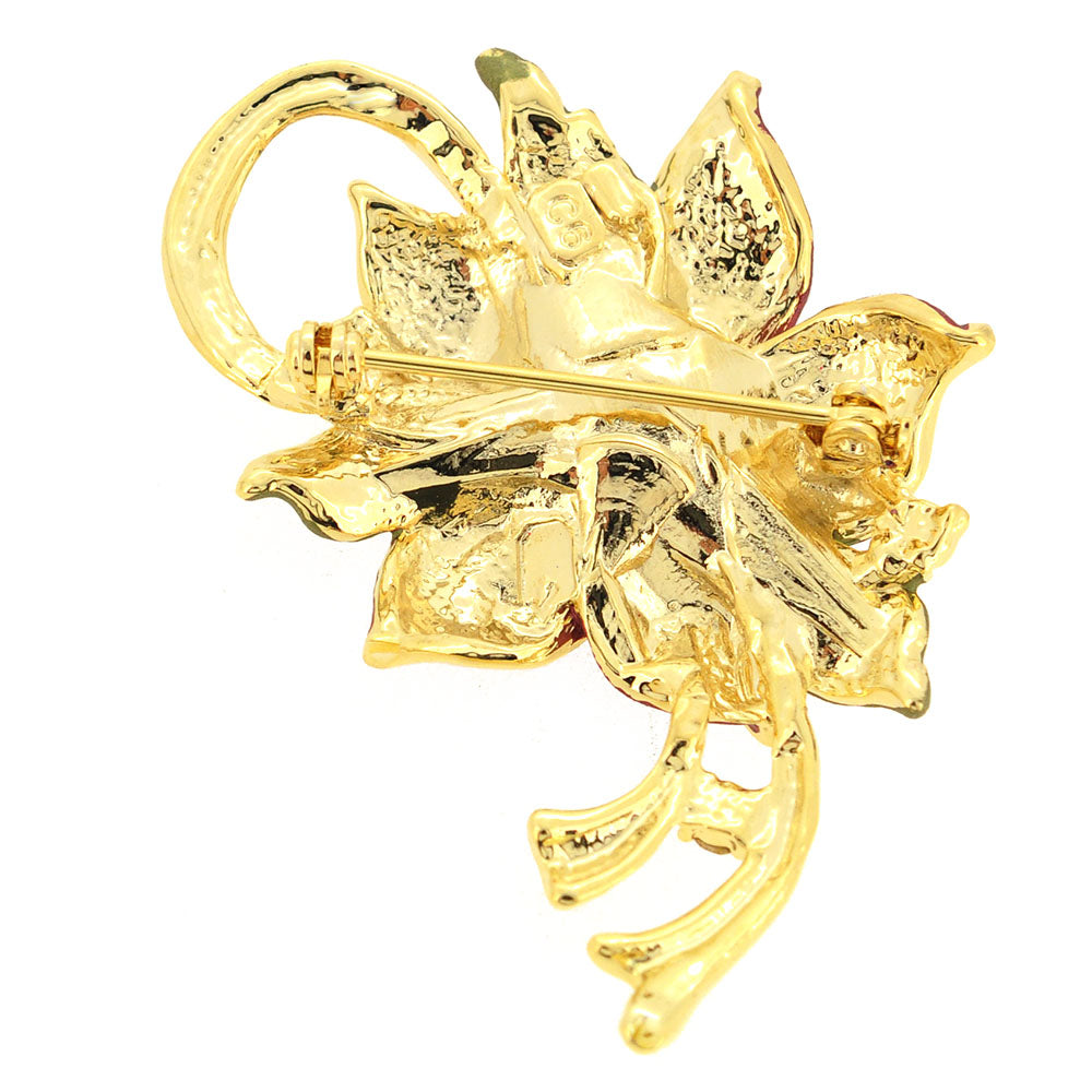 Red Poinsettia Christmas Star Swarovski Crystal Flower Pin Brooch Pendant