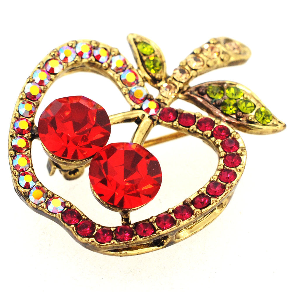 Multi Ruby Red Apple Crystal Fruit Pin Brooch