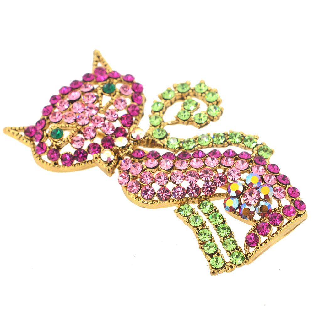 Pink Cat Kitty Crystal Pin Brooch