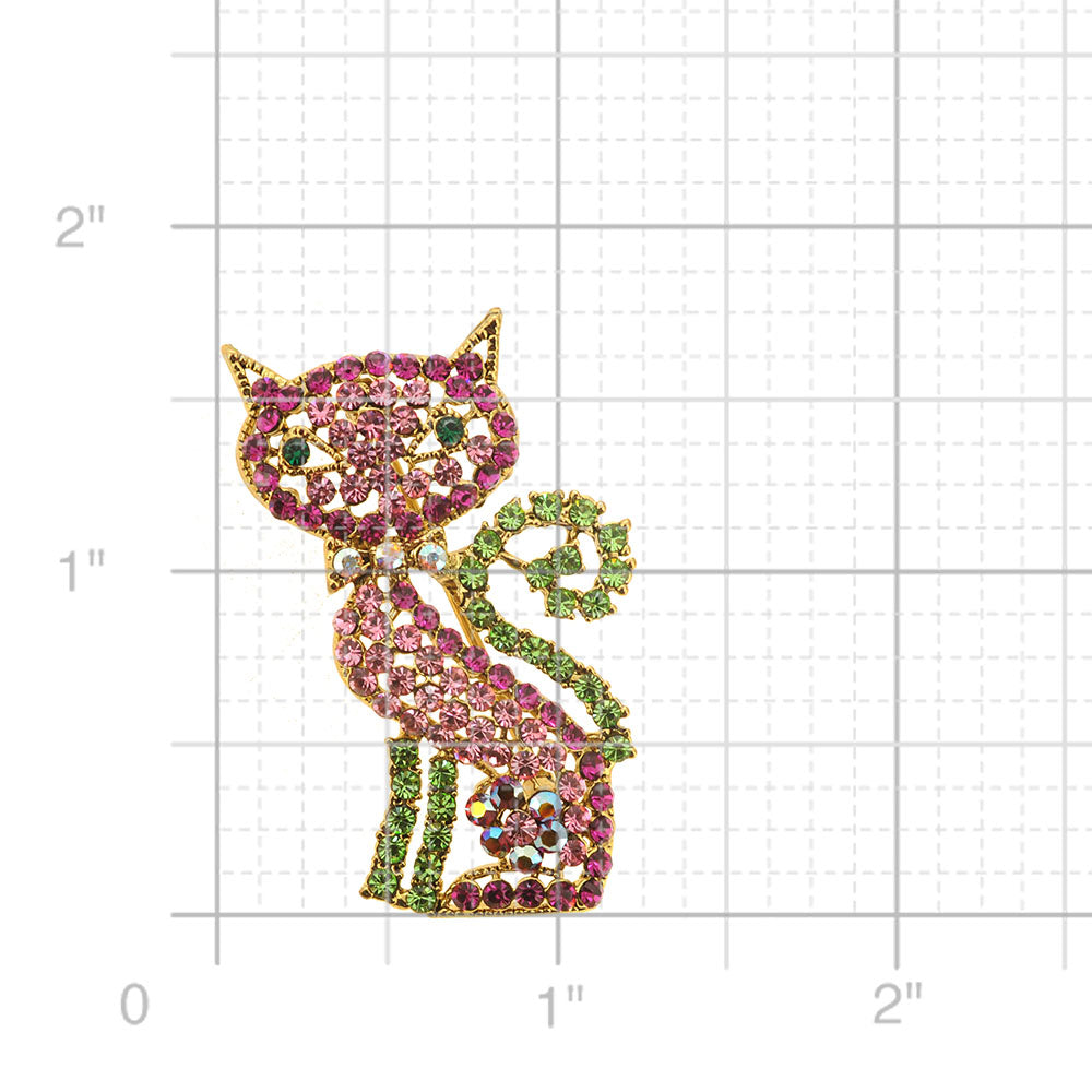 Pink Cat Kitty Crystal Pin Brooch