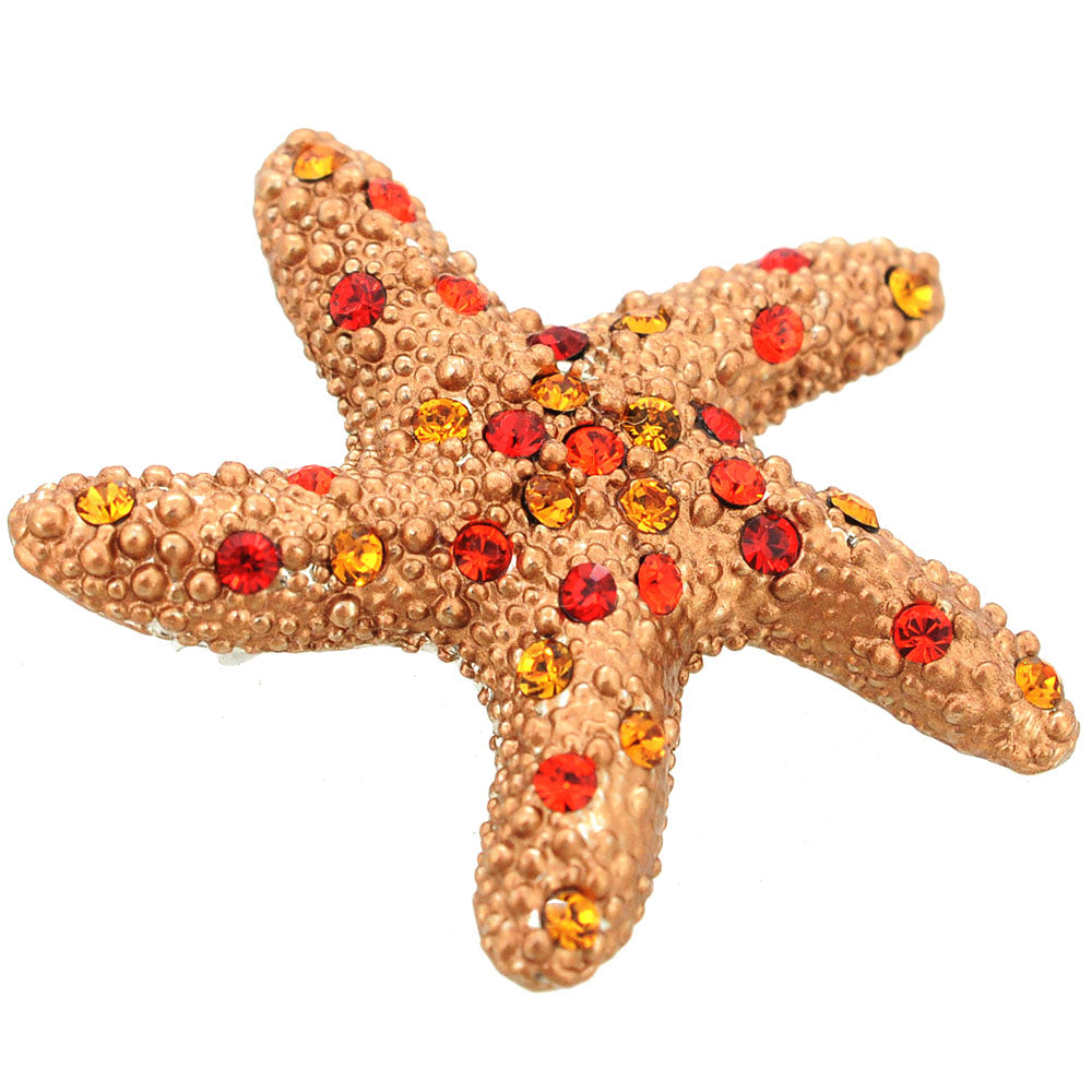 Golden Brown Crystal Blue Starfish Pin Brooch