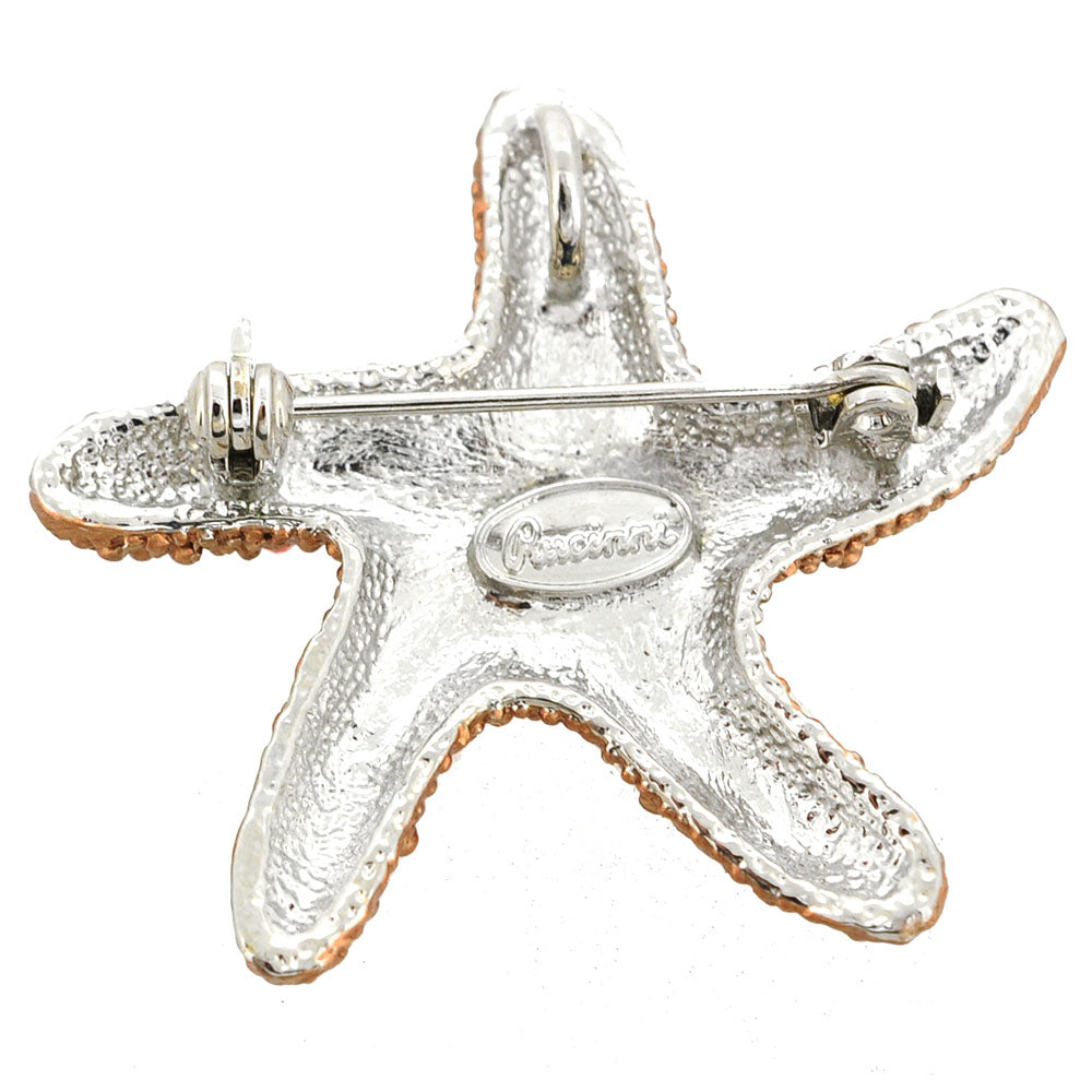 Golden Brown Crystal Blue Starfish Pin Brooch
