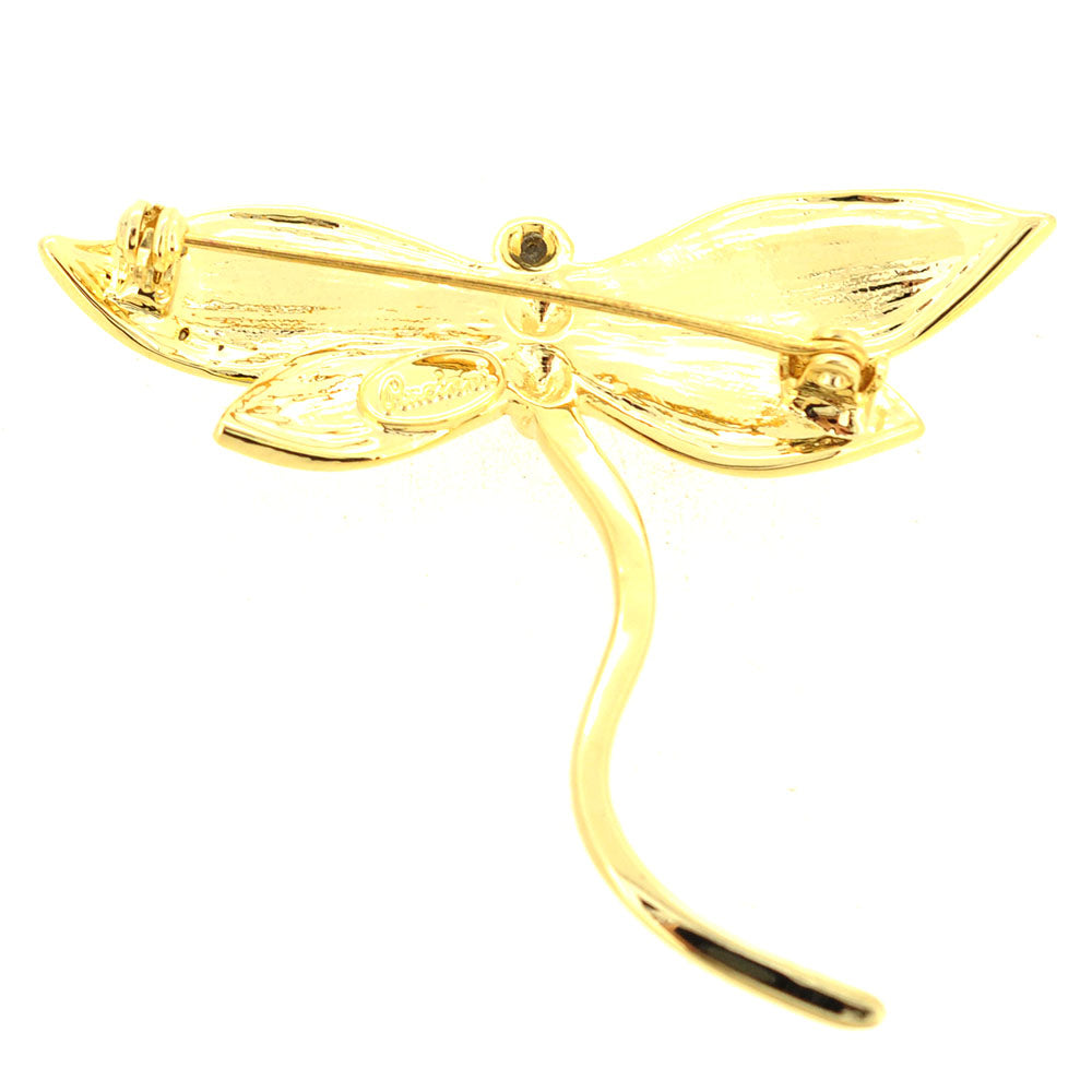 Golden Dragonfly Crystal Pin Brooch