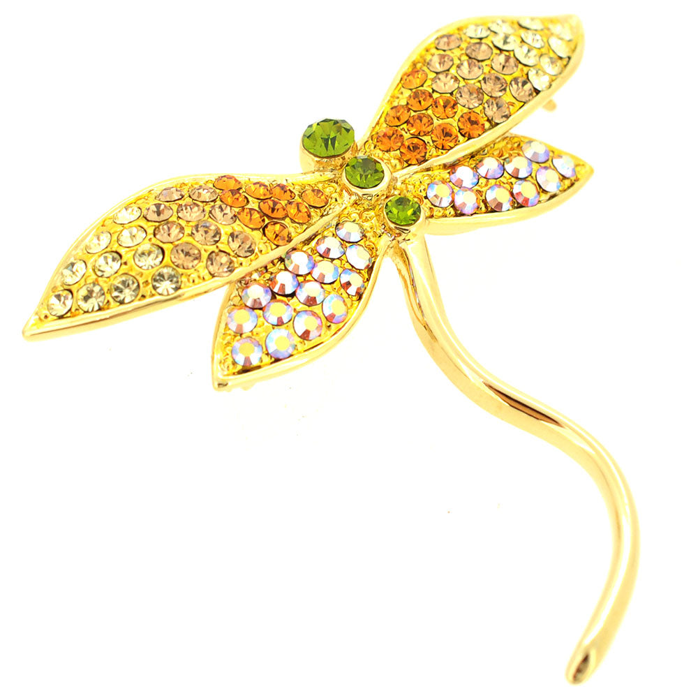 Golden Dragonfly Crystal Pin Brooch