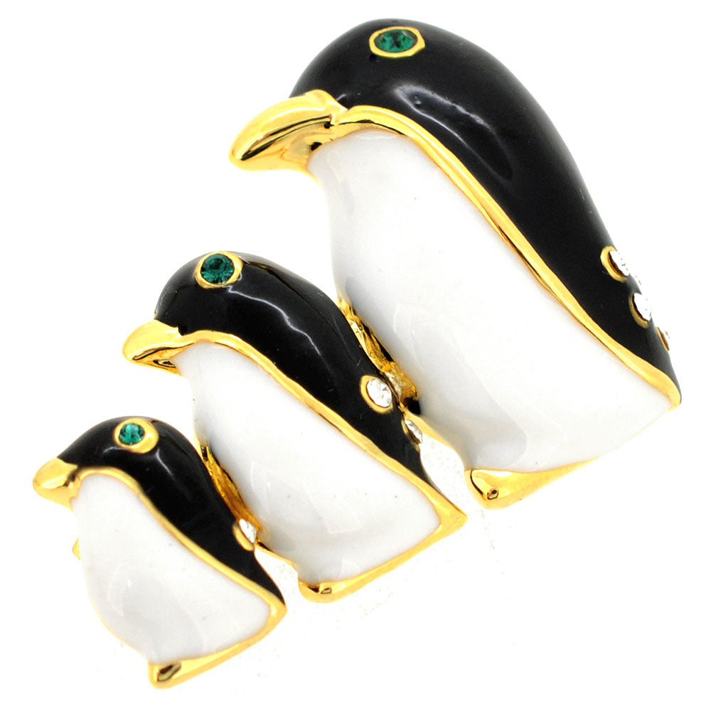 Penguin Family Crystal Pin Brooch