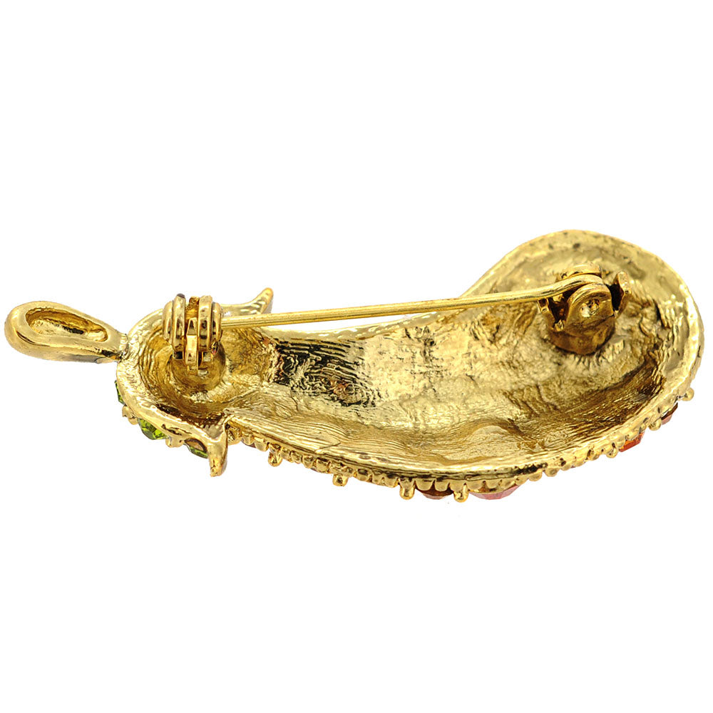 Golden Eggplant Crystal Pin Brooch